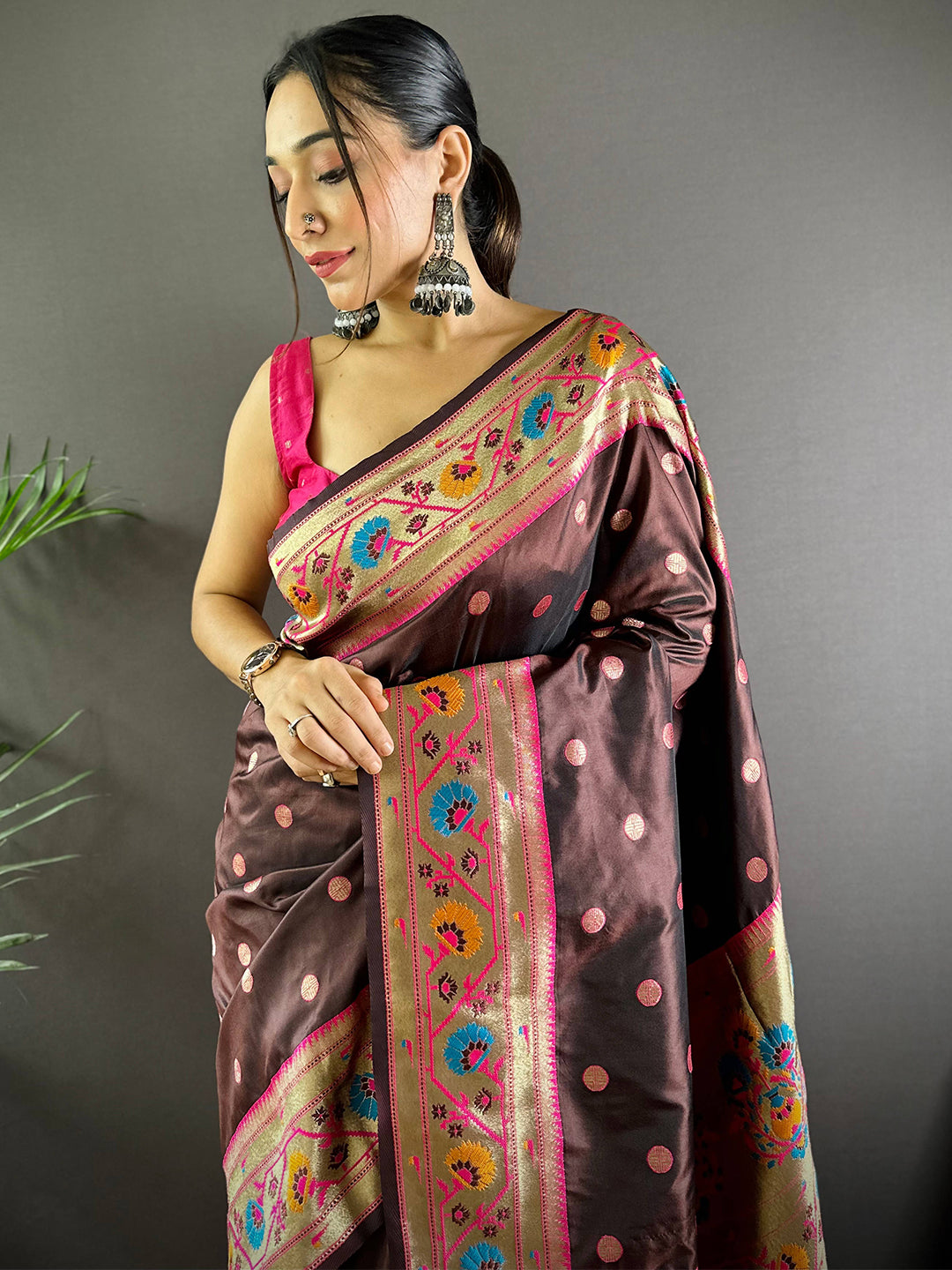 Brown Colour Yevla Paithani Soft Silk Saree