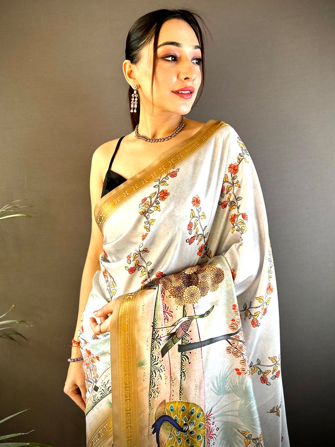 White Soft Silk Kalamkari Print Saree