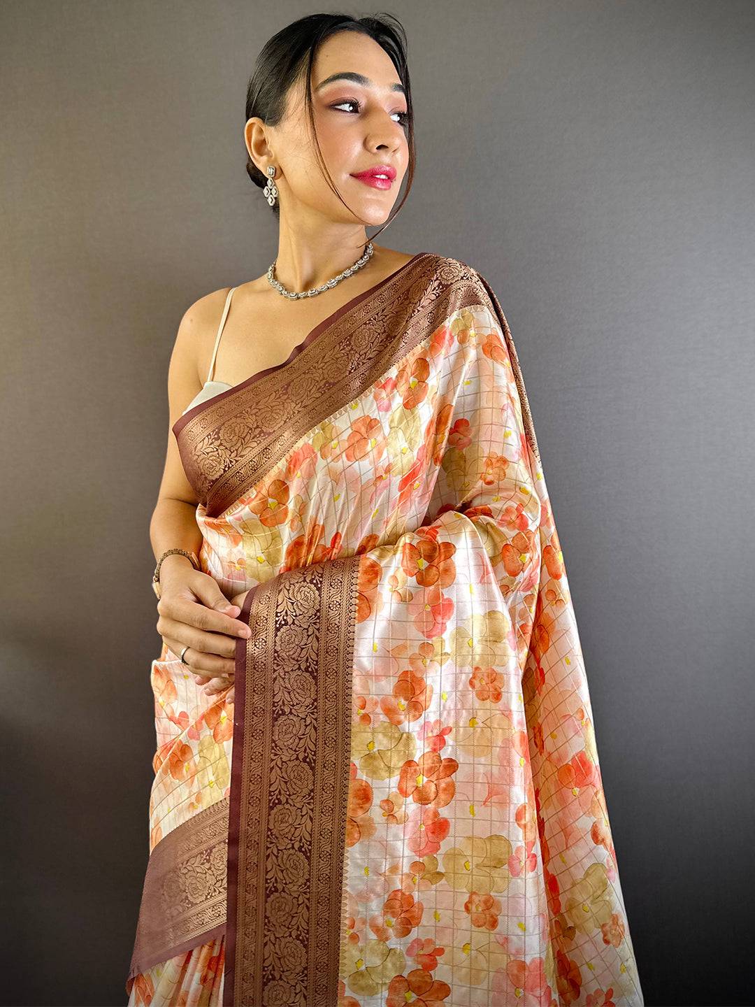 Sunset Orange Floral Saree