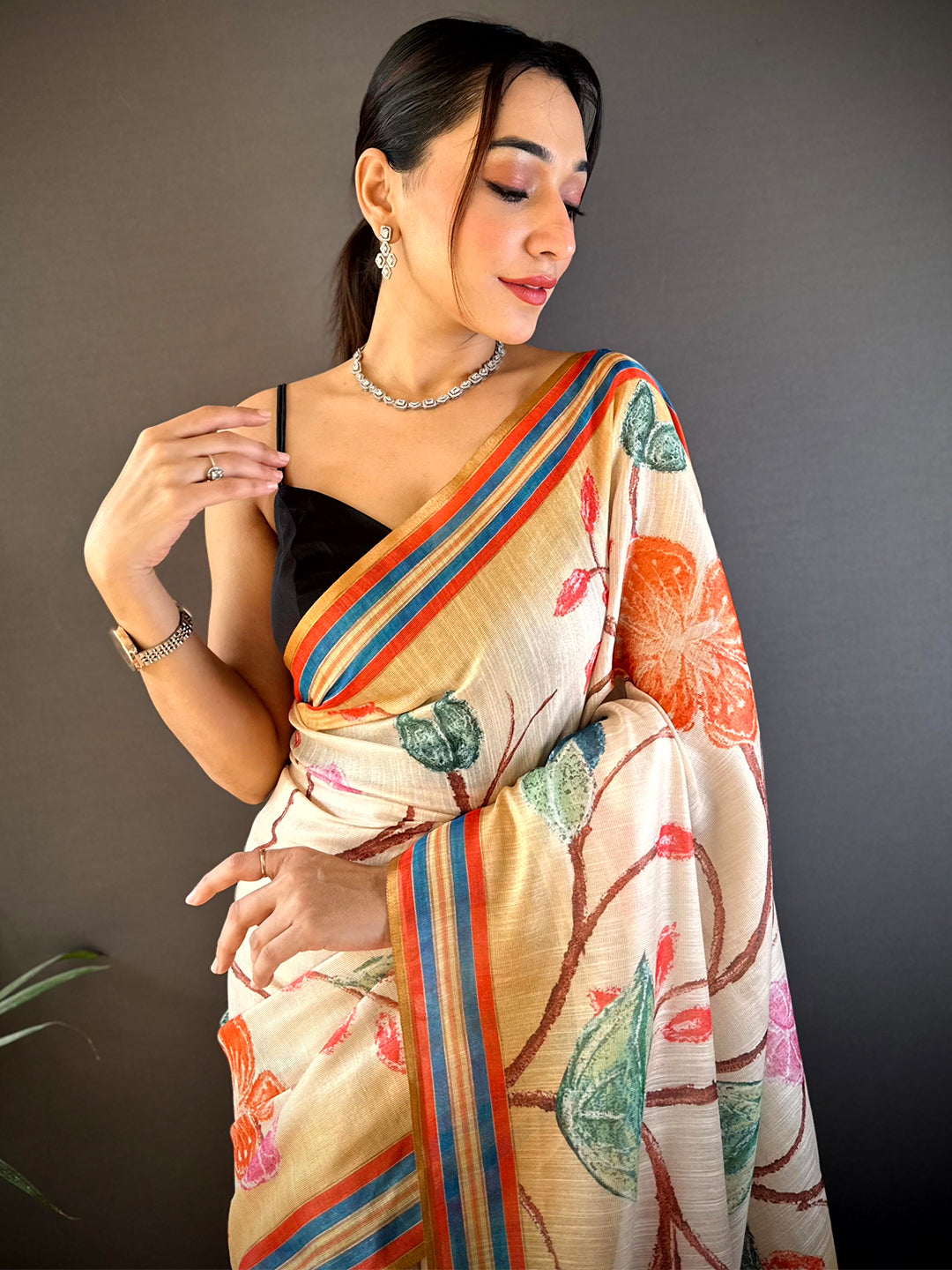 Floral Sunlit Yellow Chanderi Saree