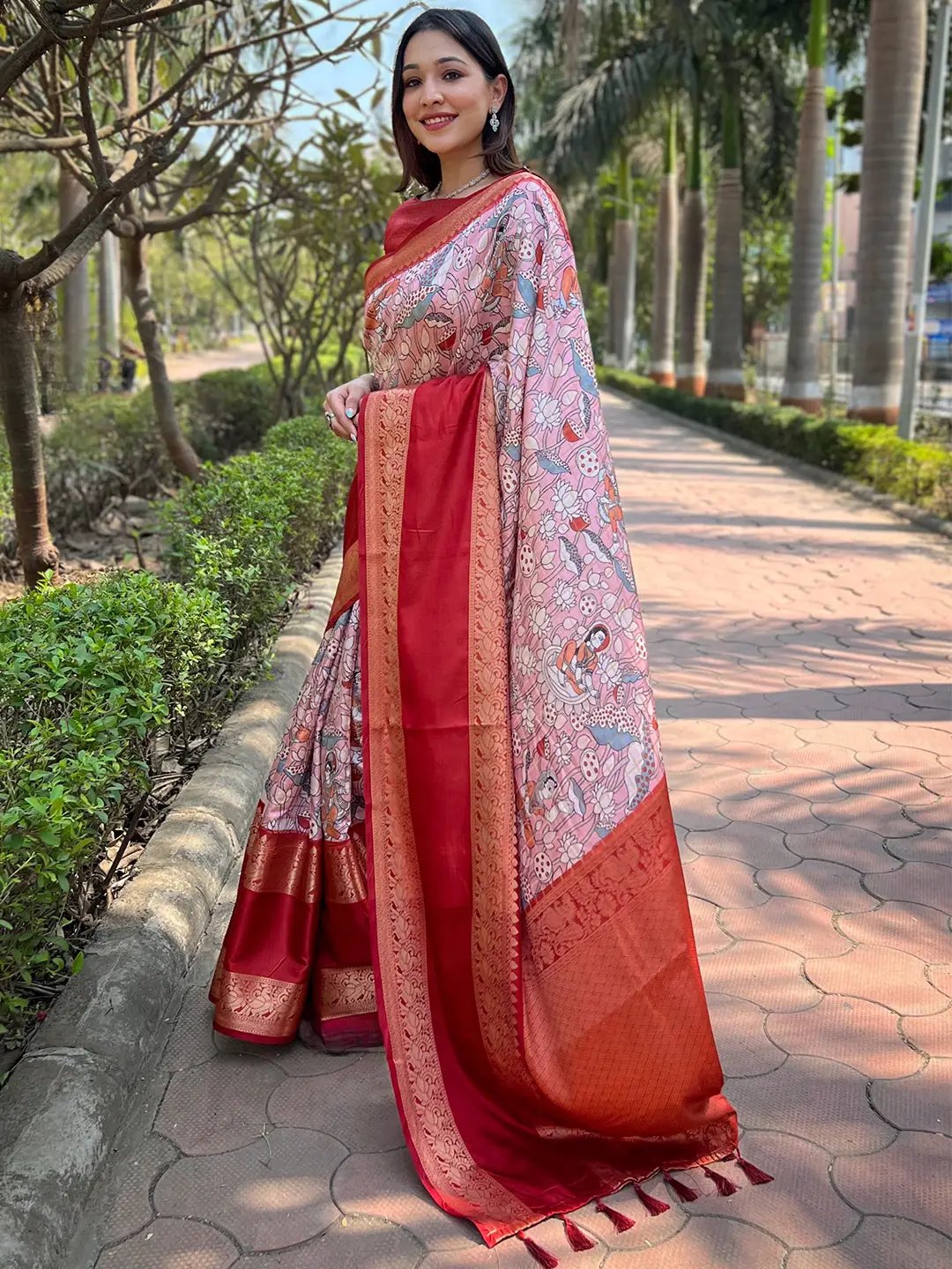 Beautiful Pink Colour Double Border Banarasi Silk Saree