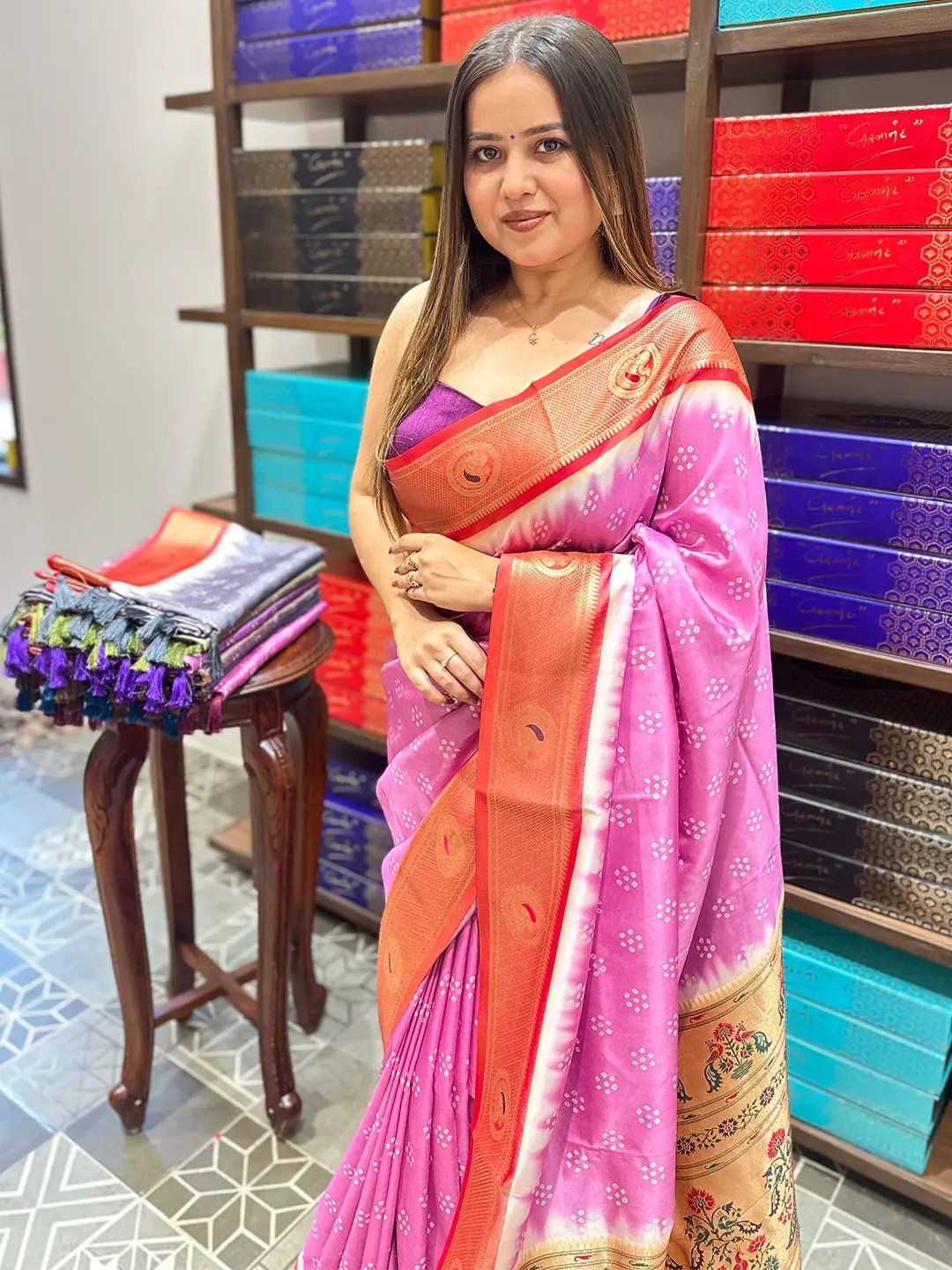Buy Paithani Border Silk Saree Indian Pure Silk Saree for Women with Floral  Motif Border (Magenta) at Amazon.in