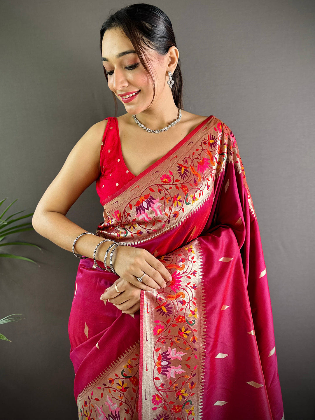 Wine Yevla Paithani Meenakari Saree