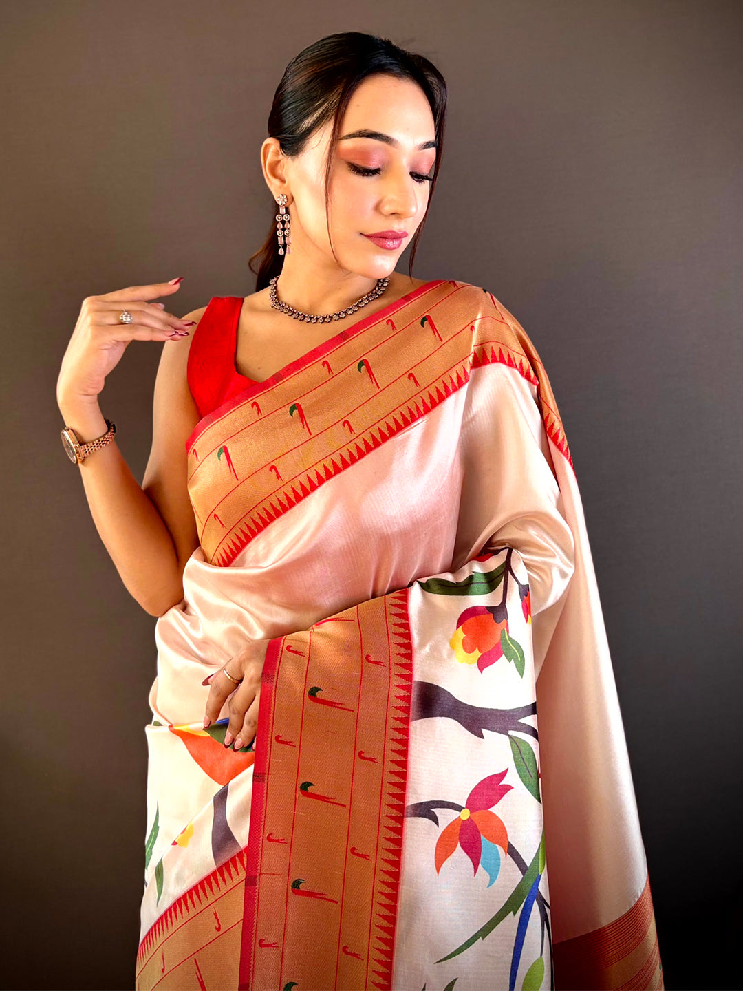 Snow White Minakari Soft Silk Saree