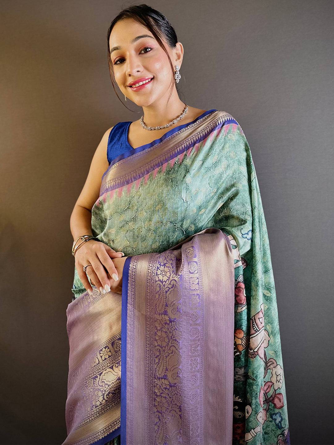 Intricate Aqua Pearl Banarasi Silk Saree