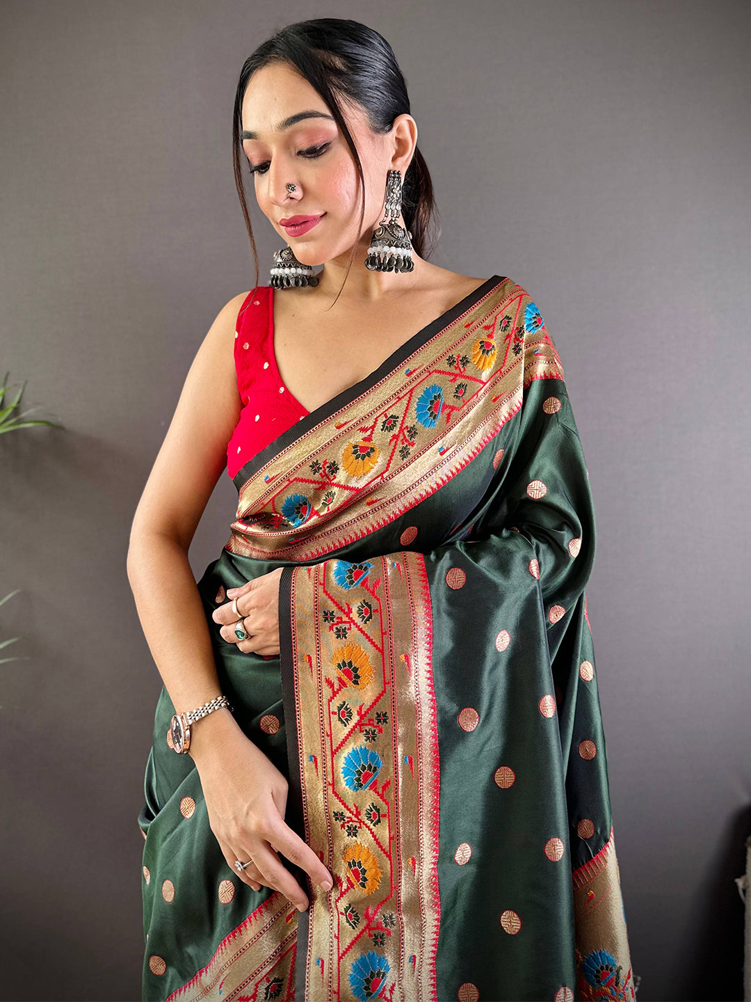 Dark Green Colour Yevla Paithani Soft Silk Saree