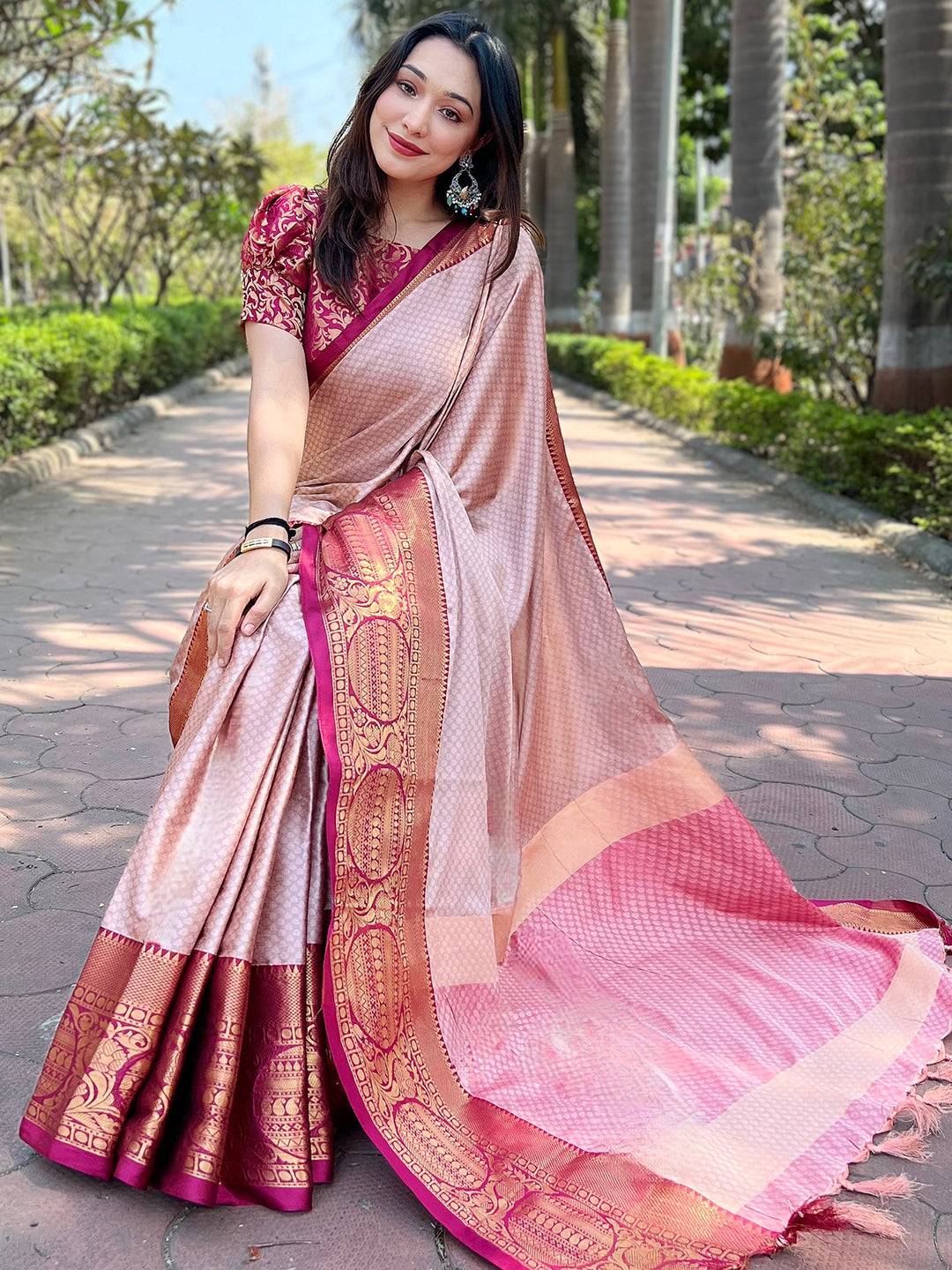 Luxurious Brown Aura Silk Saree with Zari Blouse