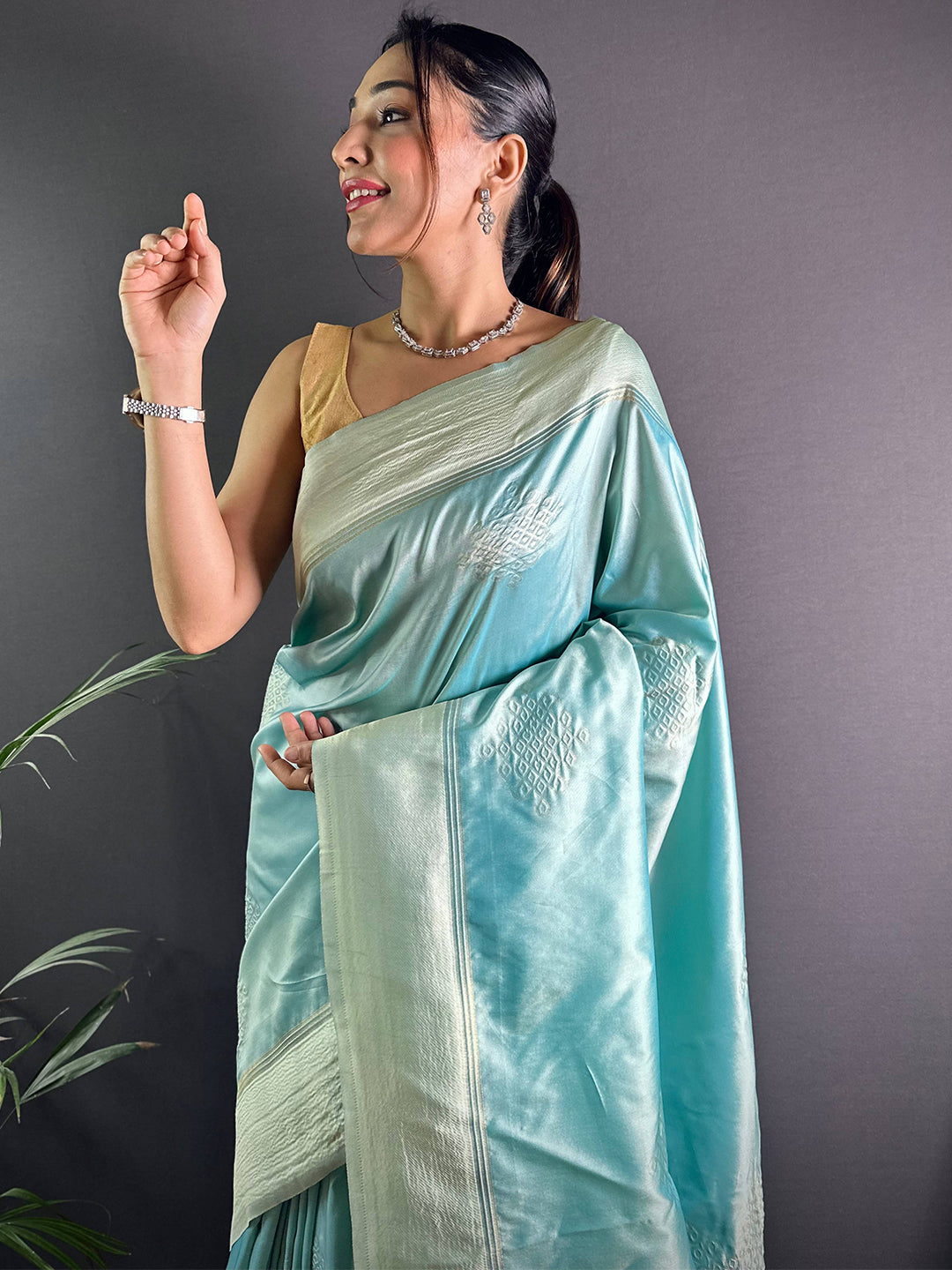 Aqua Kolam Silk Heritage Saree