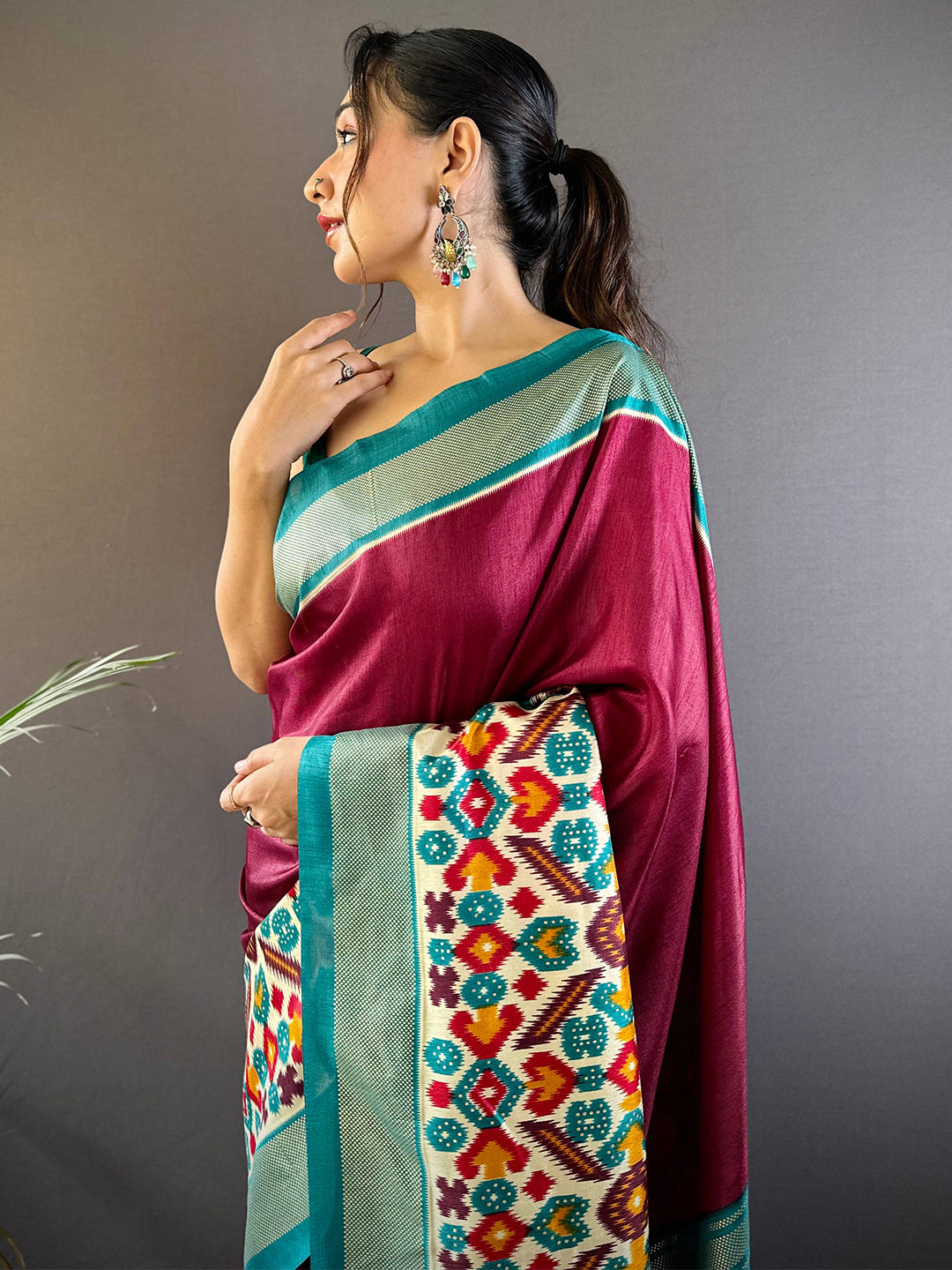 Maroon Patola Print Chanderi Saree