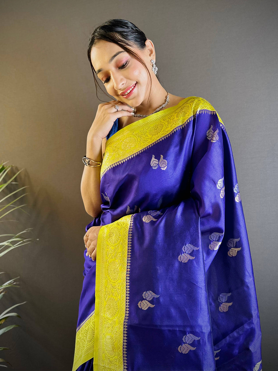 Elegant Purple Silk Saree with Gold Zari Accents