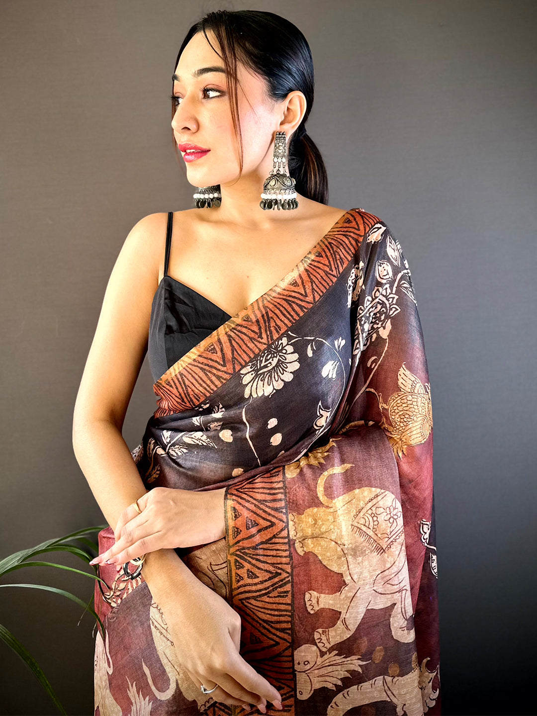 Red Kalamkari Block Print Chanderi Saree