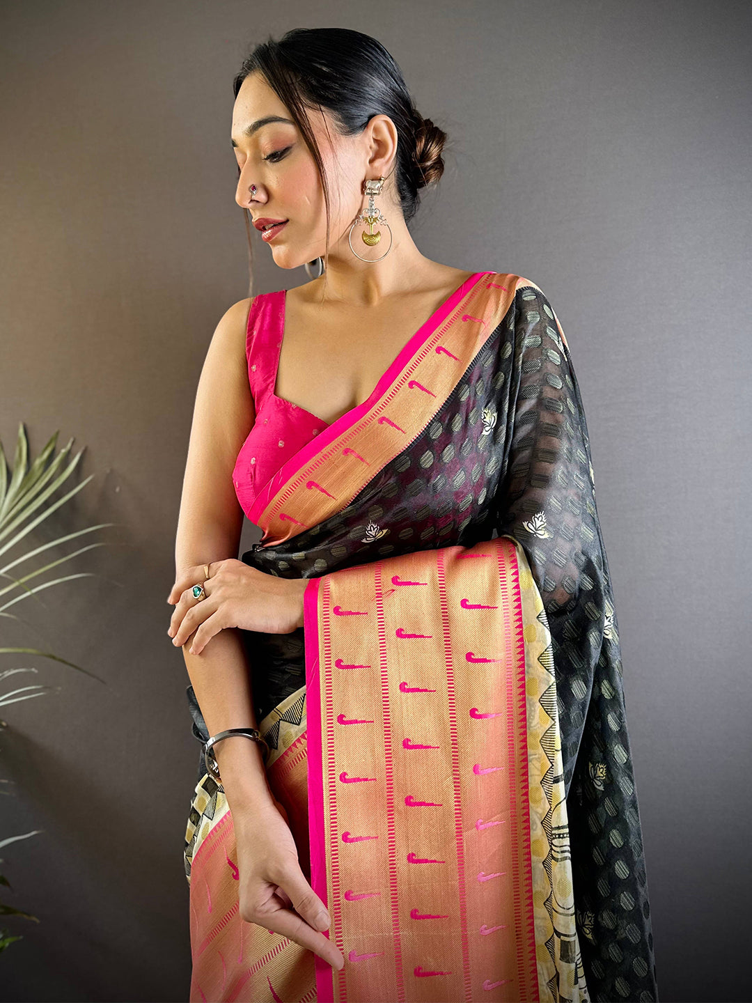 Kora Silk Paithani Kalamkari Saree