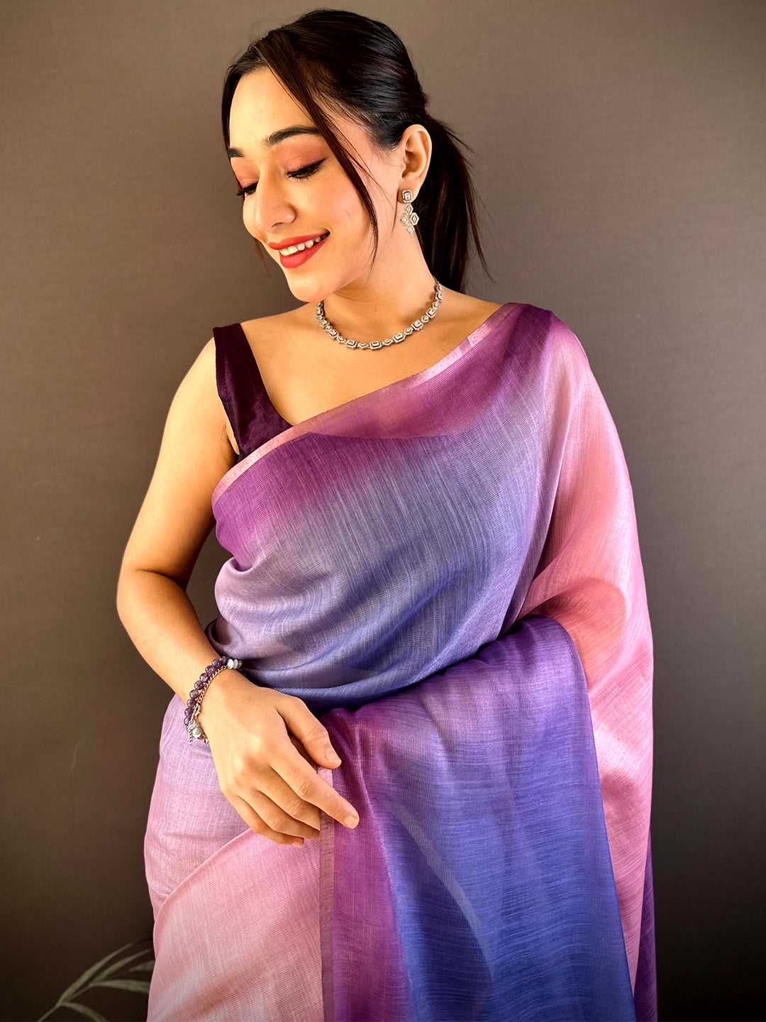 Purple Ombre Chanderi Tissue Saree