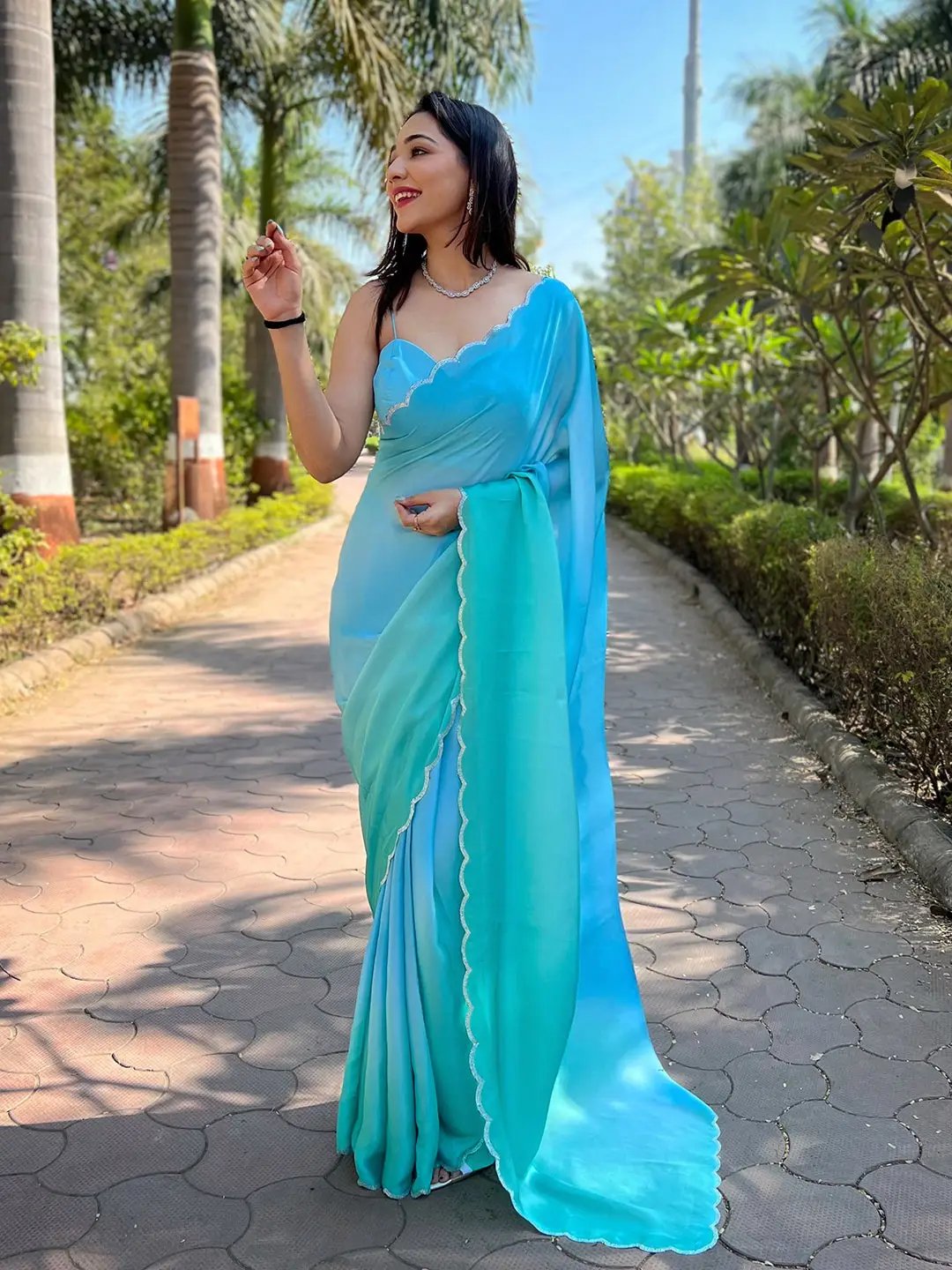 Sky Blue Hand Woven Plain Linen Saree – Cygnus Fashion