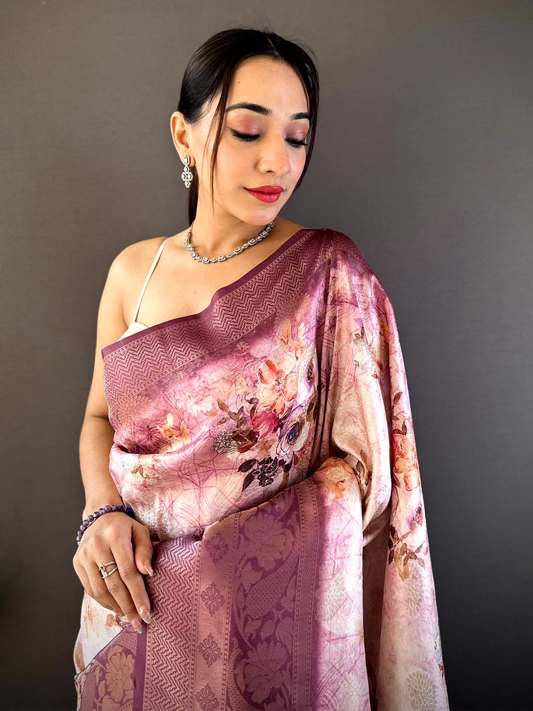 Mauve Kanjivaram Digital Silk Saree