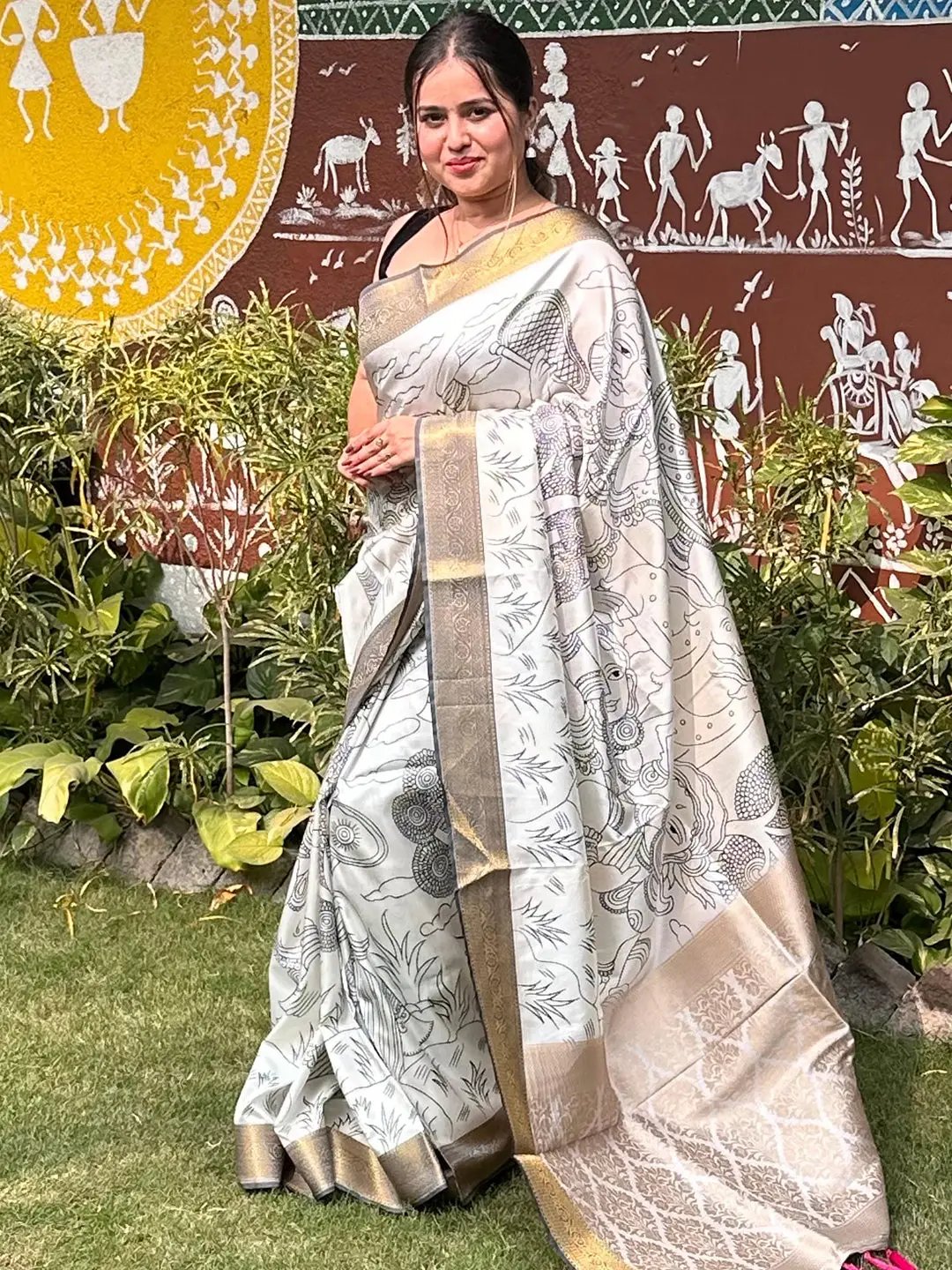 Stylish Kalamkari saree with exquisite block print patterns