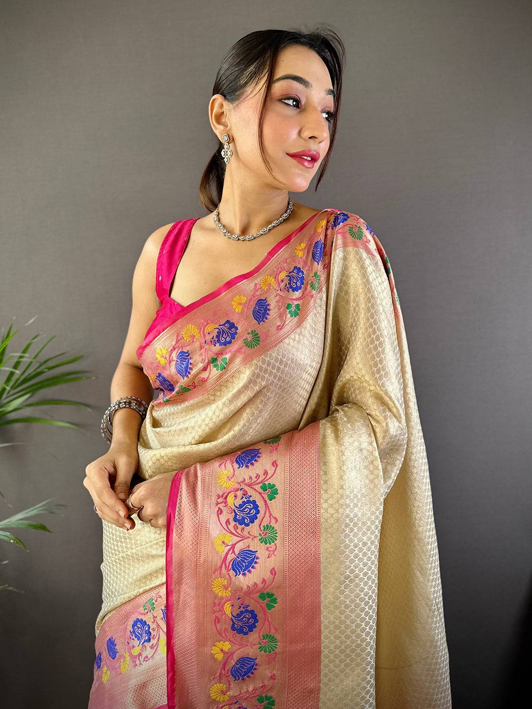 Radiant Floral Banarasi Kota Silk Saree