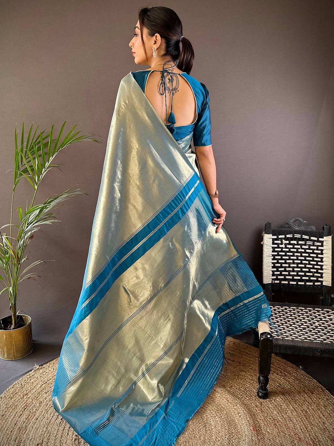 Teal Elegance Kanjivaram Saree