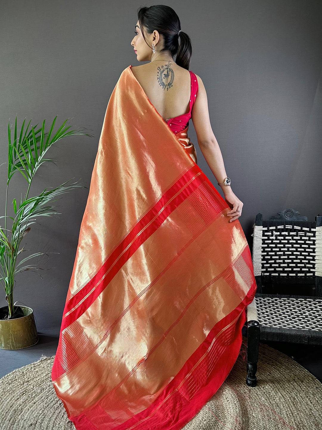 Coral Elegance Kanjivaram Saree