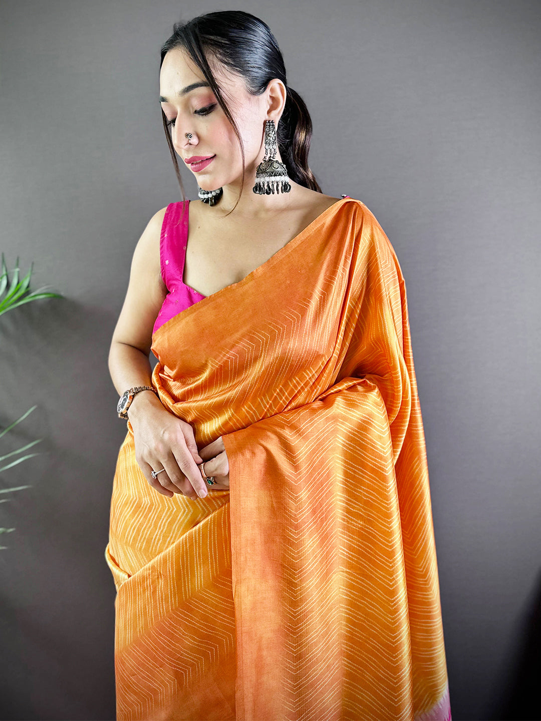 Orange Leheriya Gamthi Silk Sarees