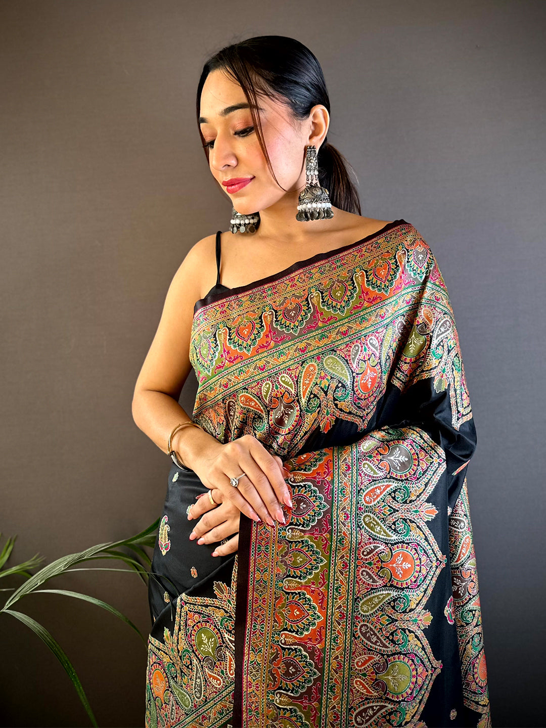 Black Ethnic Motif Silk Blend Saree