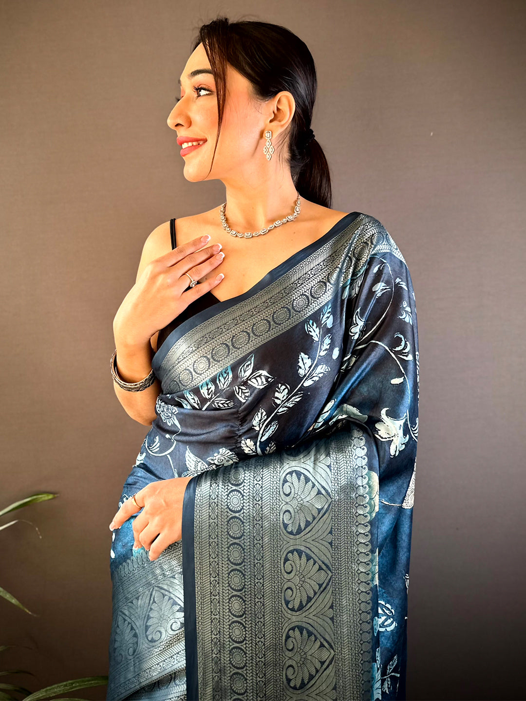 Blue Soft Silk Animal Bandhej Saree