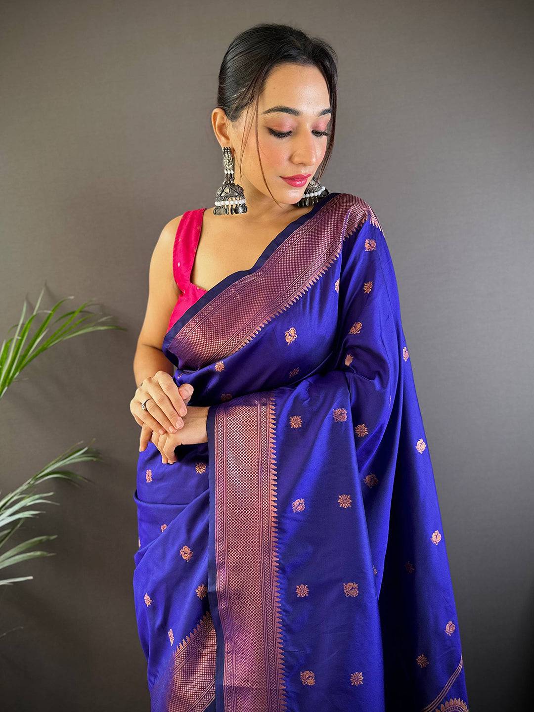 Amethyst Purple Copper Elegance Soft Silk Saree