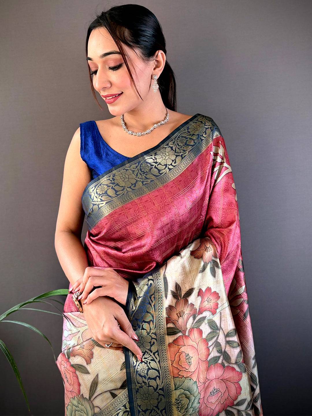 Rani Ombre Floral Digital Print Saree