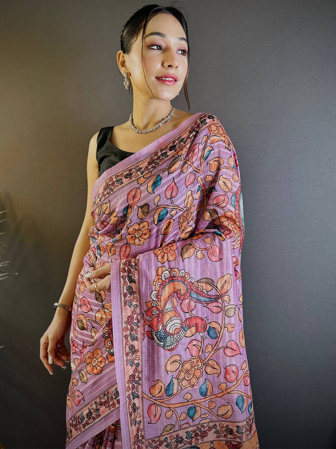 Blush Pink Kalamkari Saree