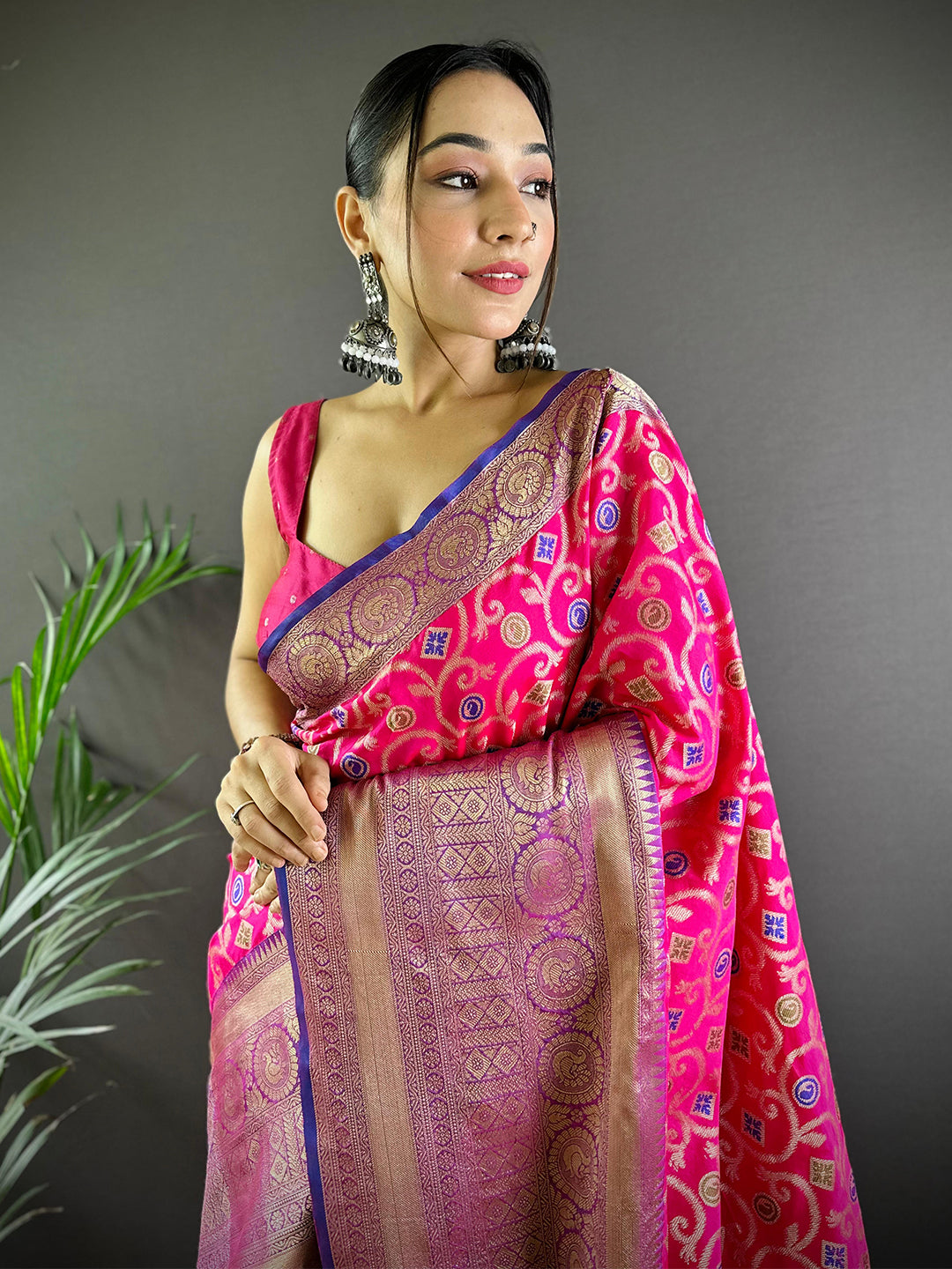 Magenta Minakari Ikkat Print Saree