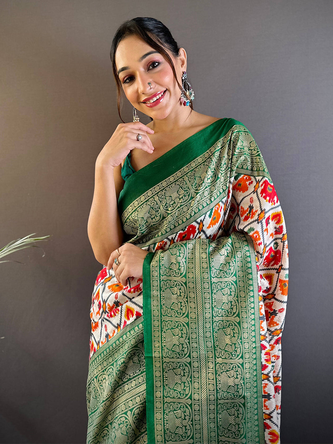 Soft Chanderi Silk Patola Design Festive Wear Saree