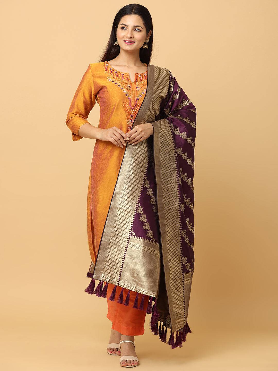 Elegant wine colour dupatta draped over shoulder