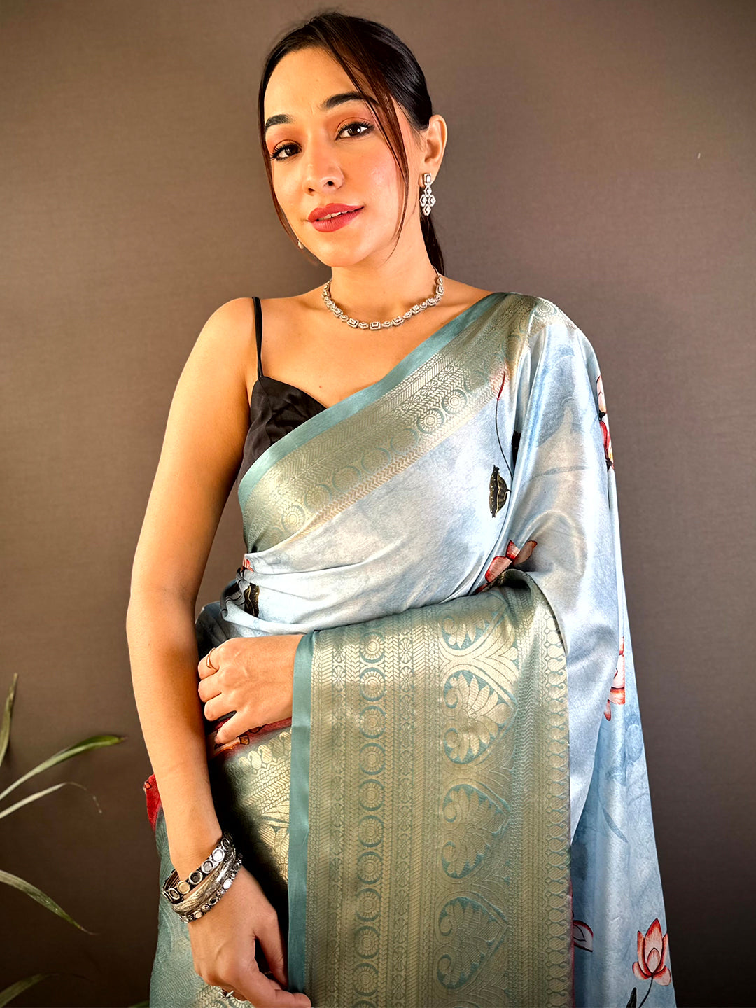  Sky Blue Pichwai Print Soft Silk Saree