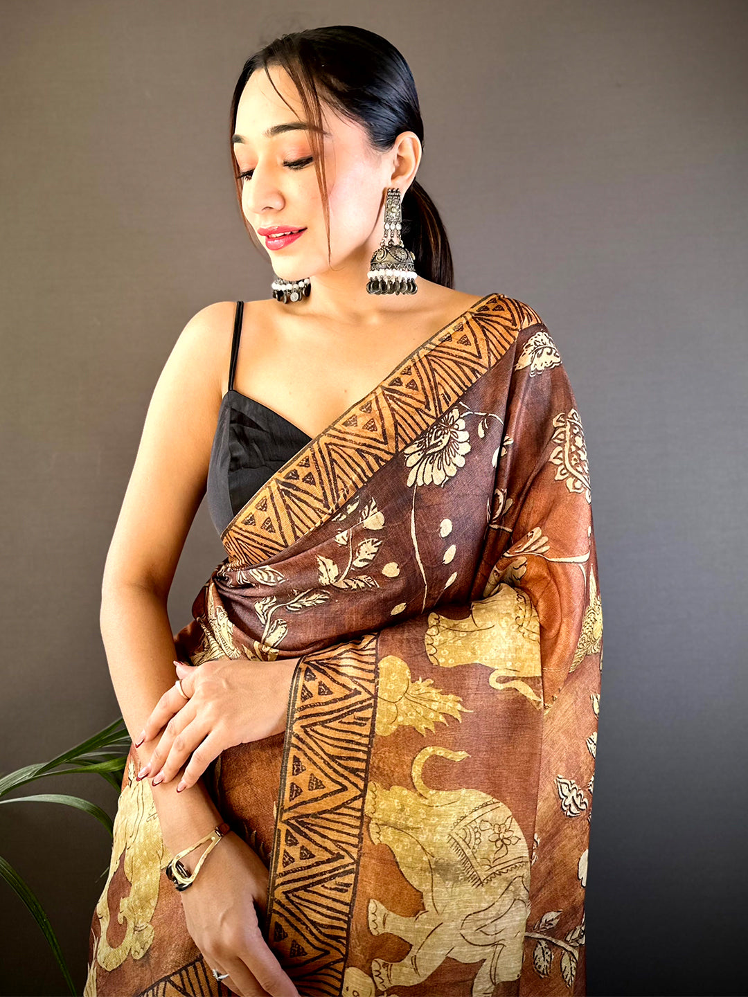 Mustard Kalamkari Block Print Chanderi Saree