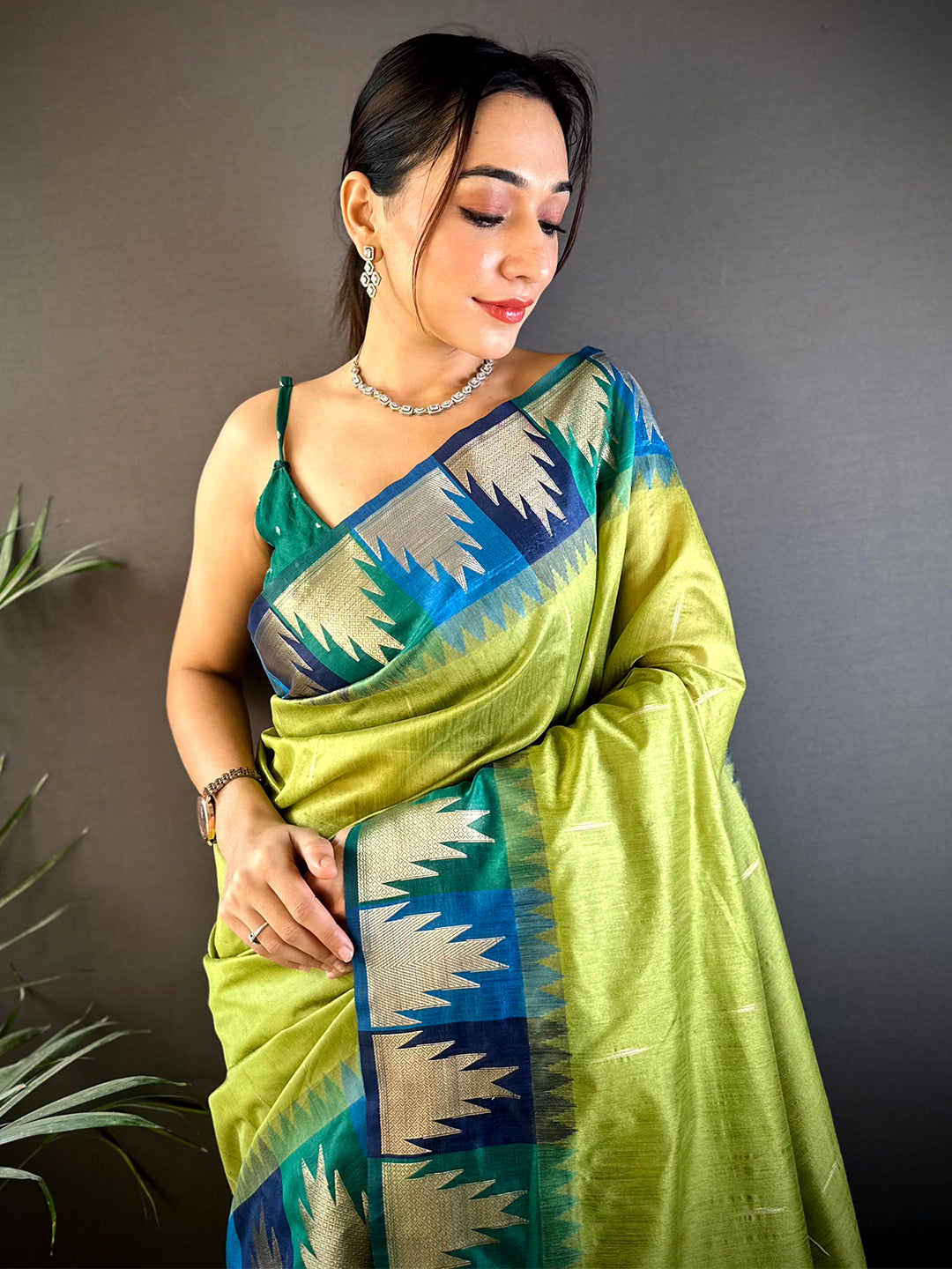 Green Banarasi Raw Silk Ikkat Saree