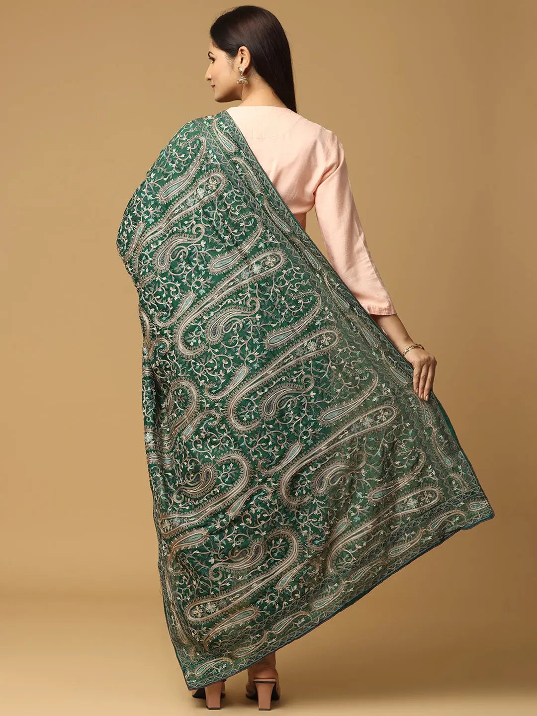 Back view of Green Poly Chiffon Pashmina Dupatta