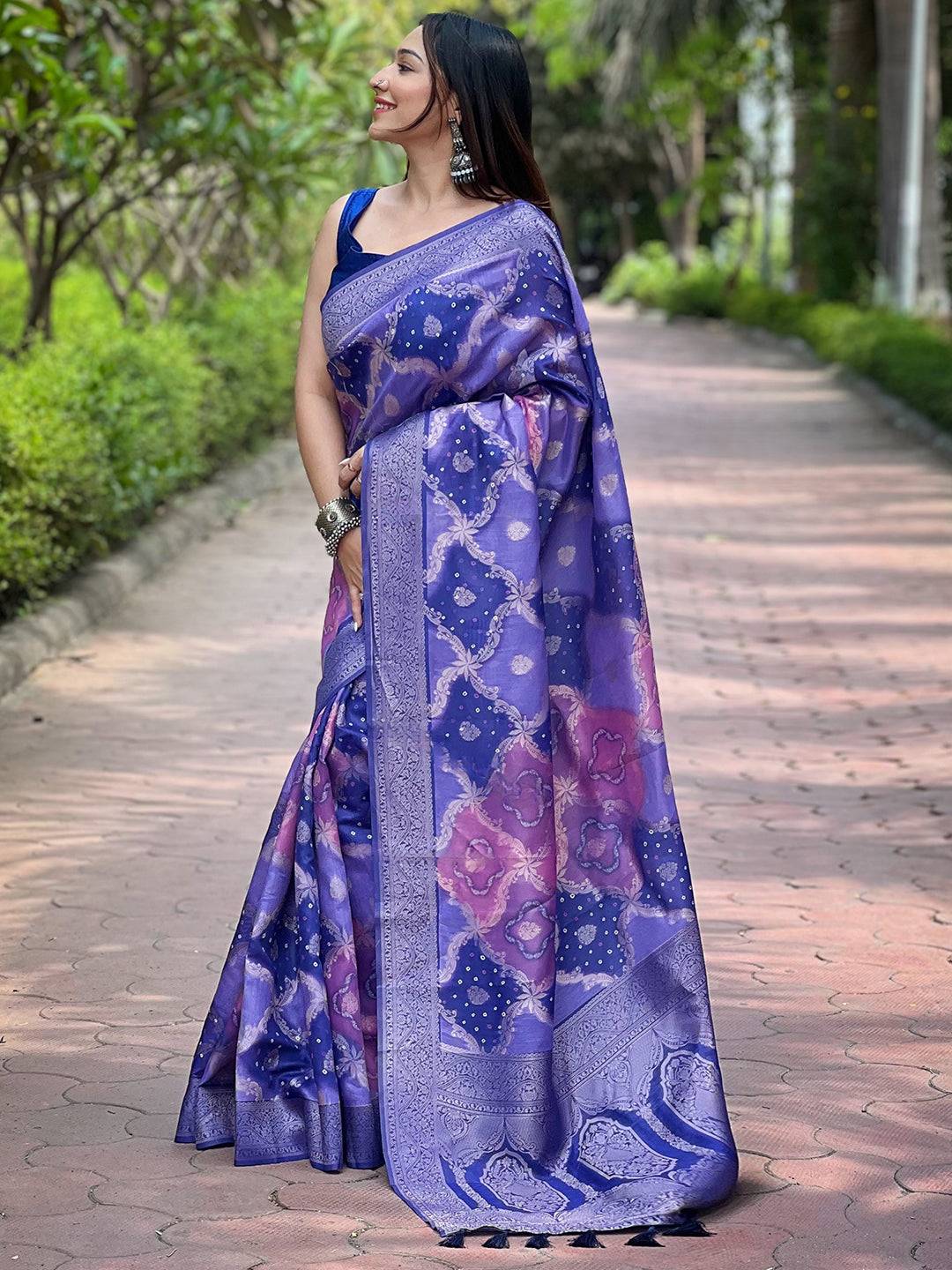 Purple Digital Block Placement Print Saree