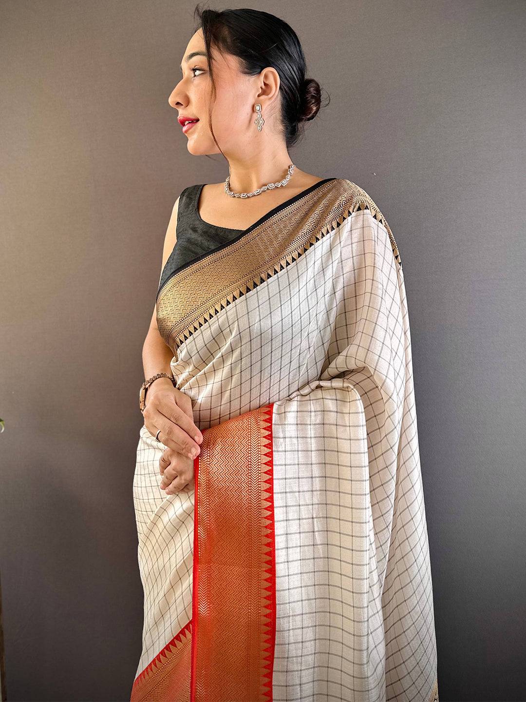 White Lily Viscose Dola Silk Saree