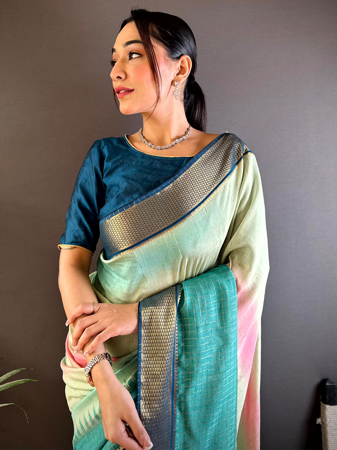 Radiant Cotton Viscose Zari Check Ombre Saree