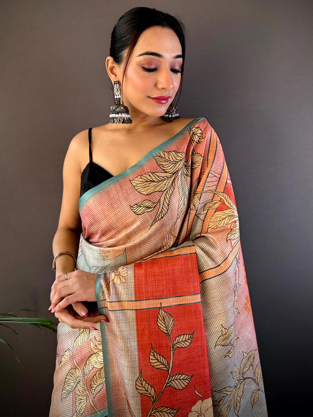 Rama Abstract Floral Zari Tussar Saree with intricate floral design