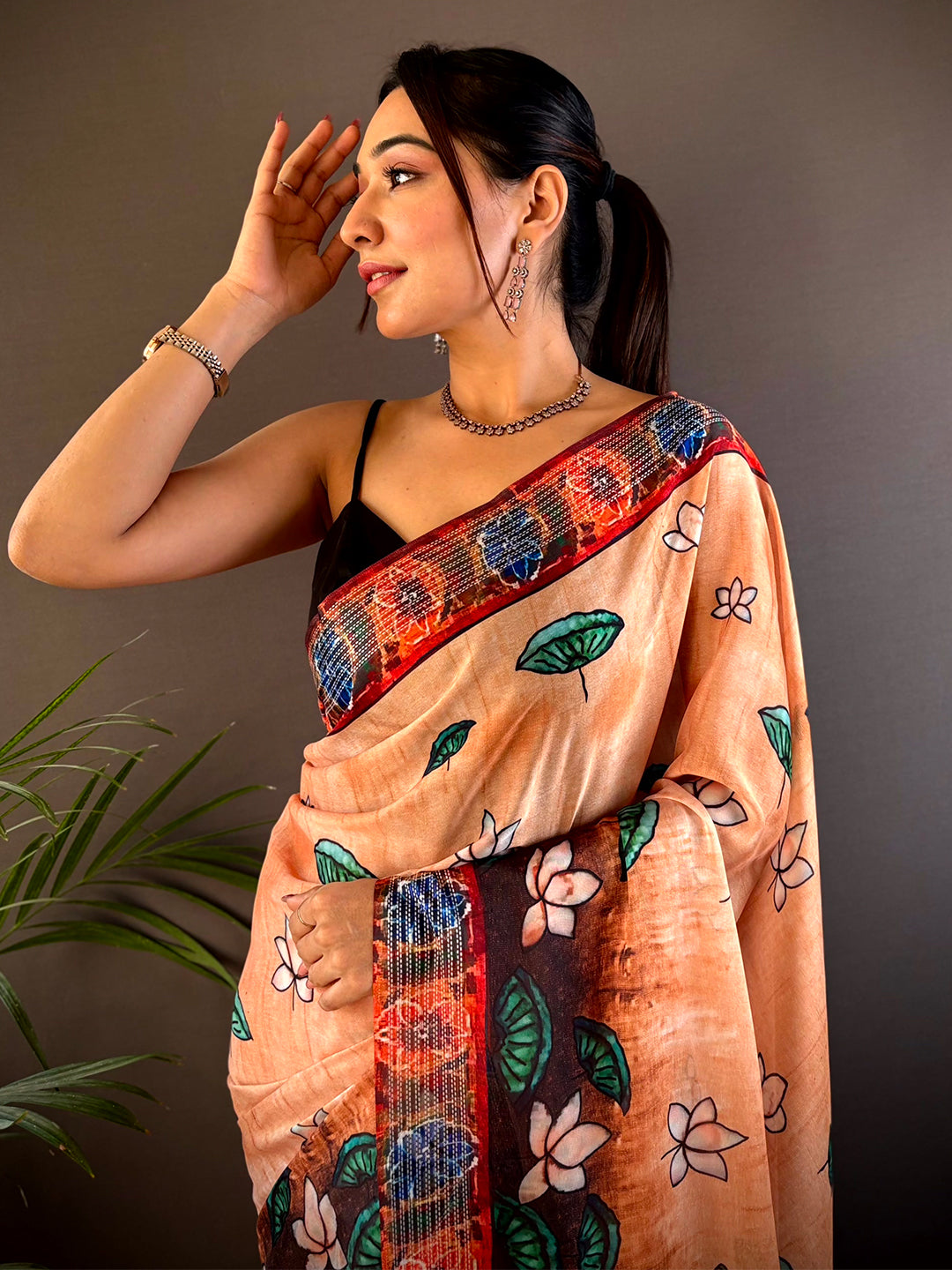 Orange Georgette Pichwai Print Saree