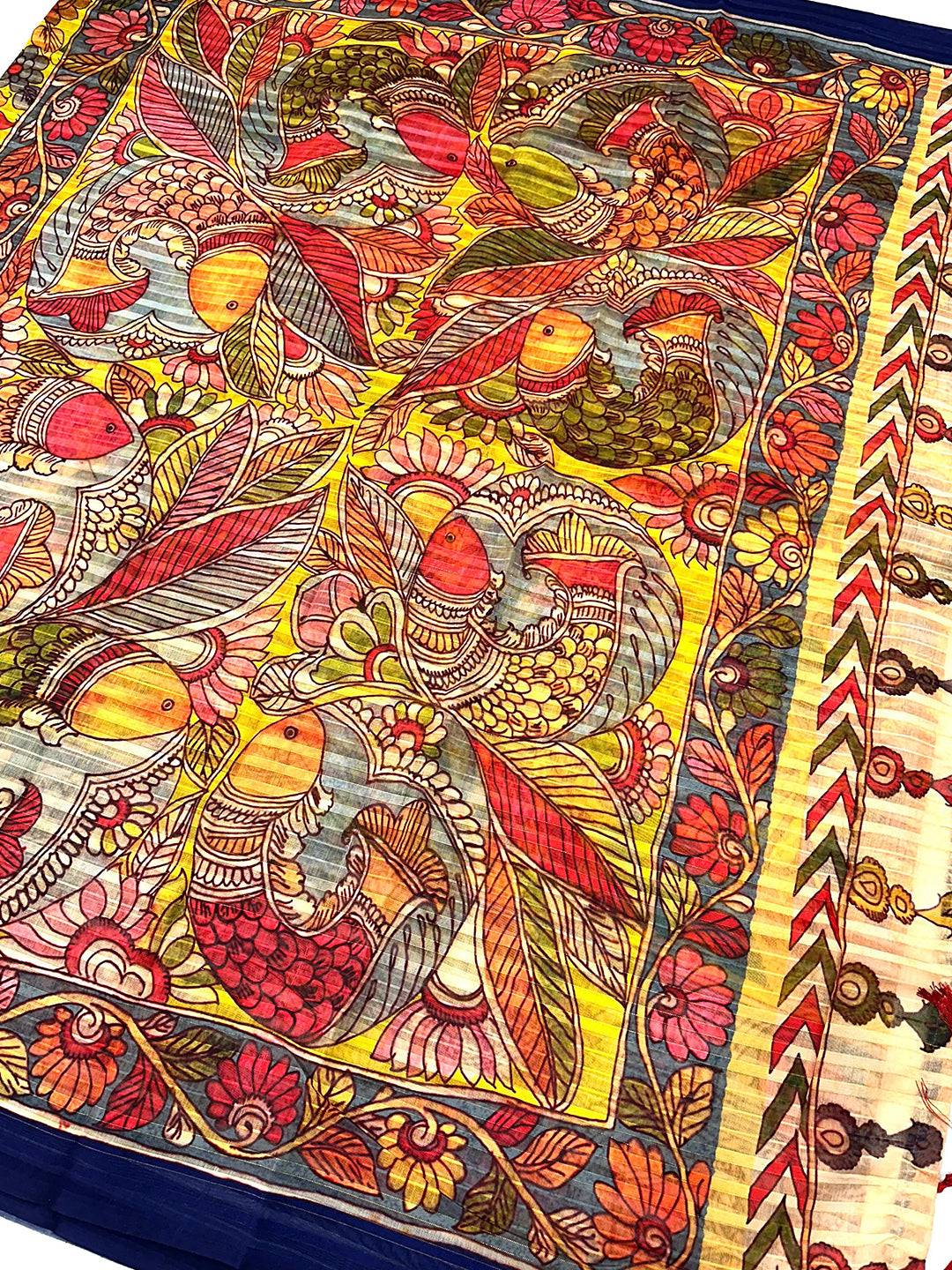 Sunshine Yellow Pen Kalamkari Linen Saree