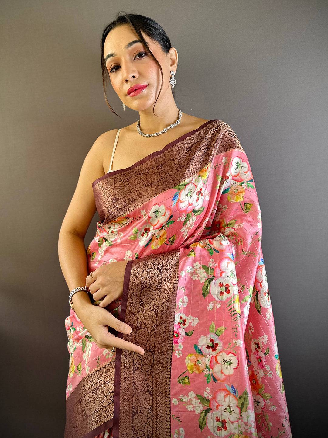 Blush Radiance Pink Floral Saree