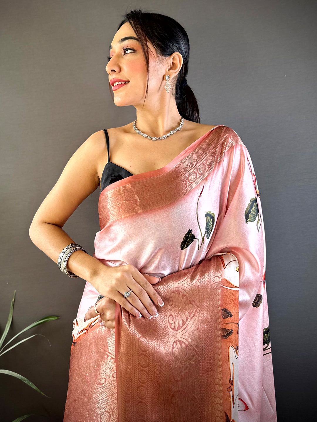 Blush Pink Pichwai Print Soft Silk Saree