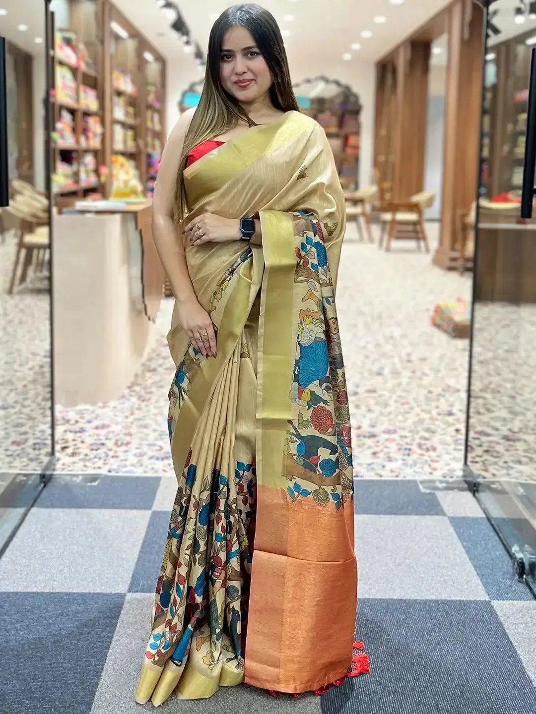 Buy Pure Golden Tissue Linen Saree Online at Simple2Stylish.com