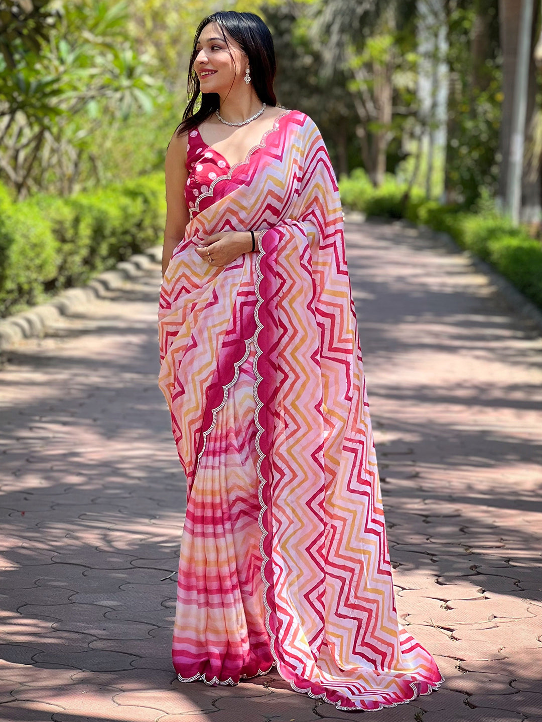Bollywood Leheriya And Striped Print Saree