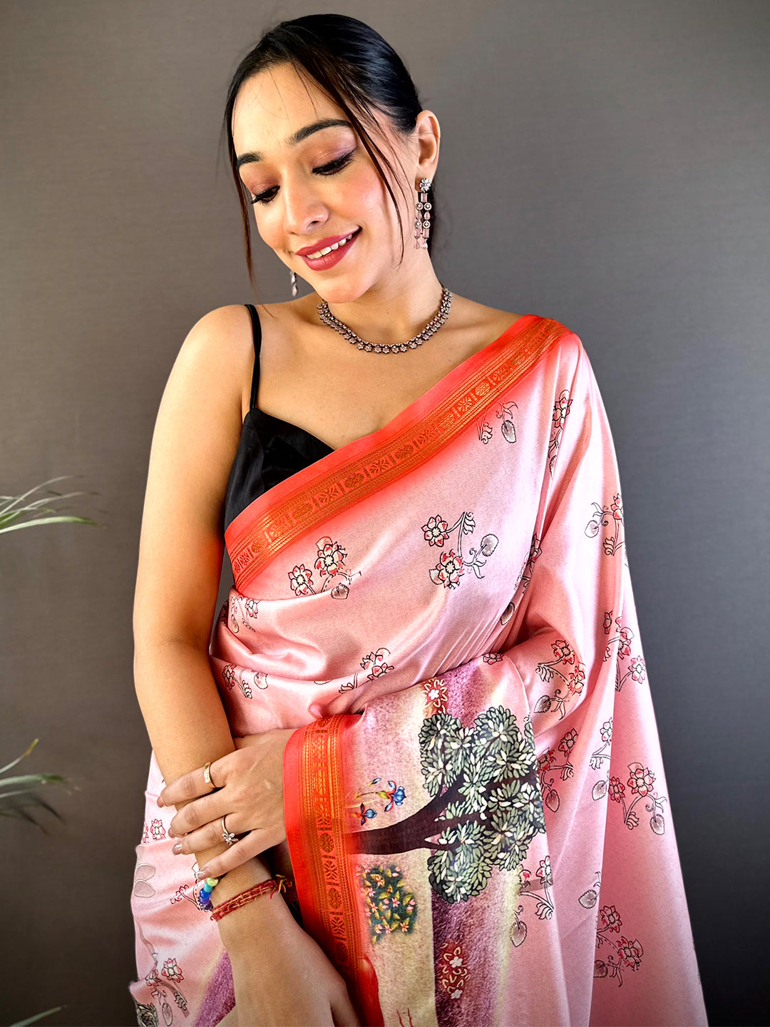 Blush Pink Jungle Printed Silk Saree