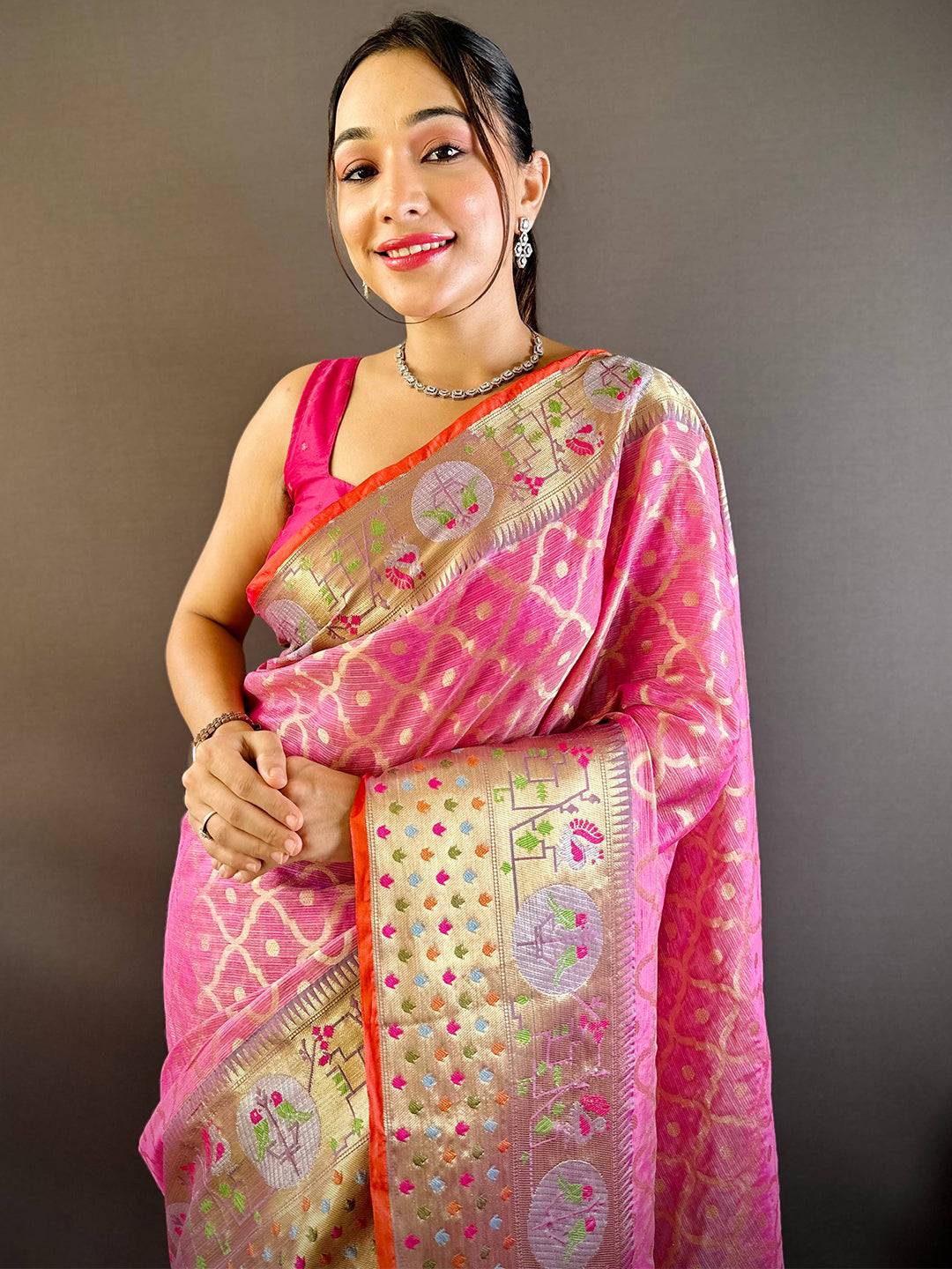 Zari Minakari Kota Doria Saree