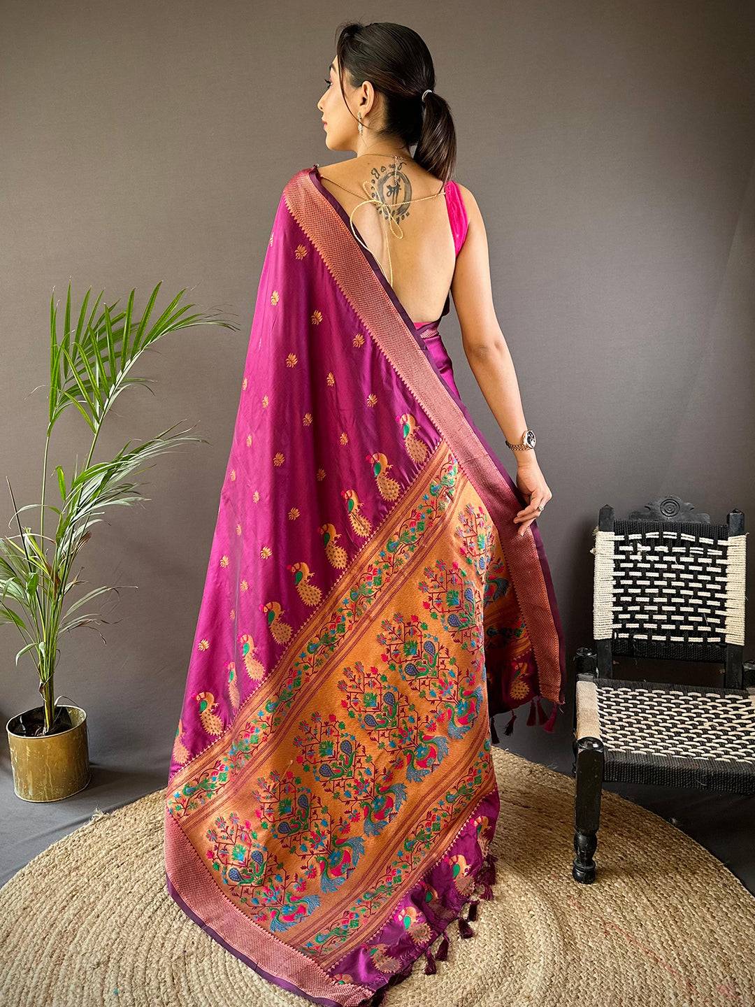 Copper Allure Soft Silk Wine Saree