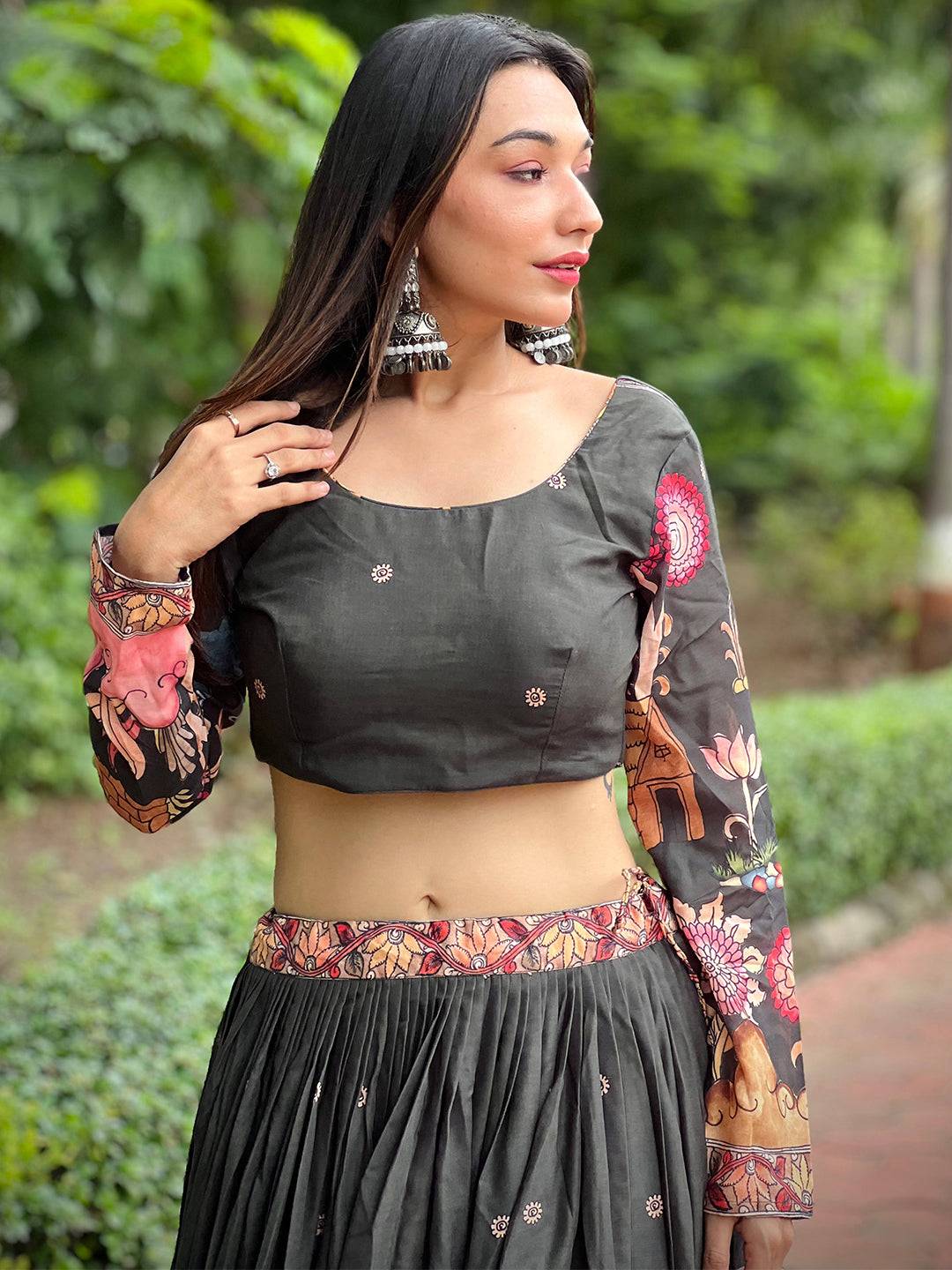 Olive Green Kalamkari Lehenga Set